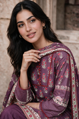 Zellbury mauve purple with red floral print unstitched 3 piece suit WUWQ1X30117 image 4