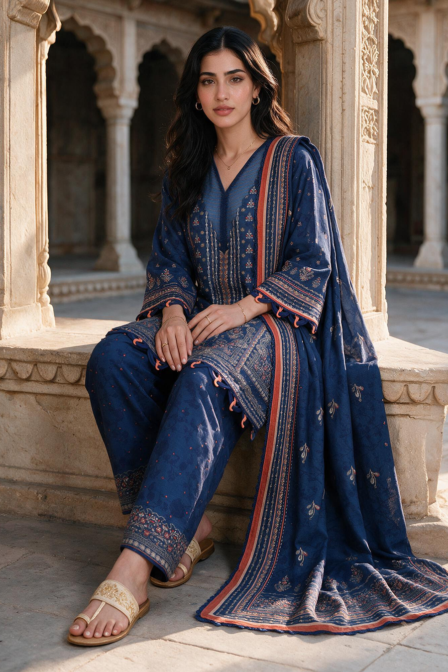 Zellbury navy blue with rust accents unstitched 3 piece suit WUWQ1X30147 image 2