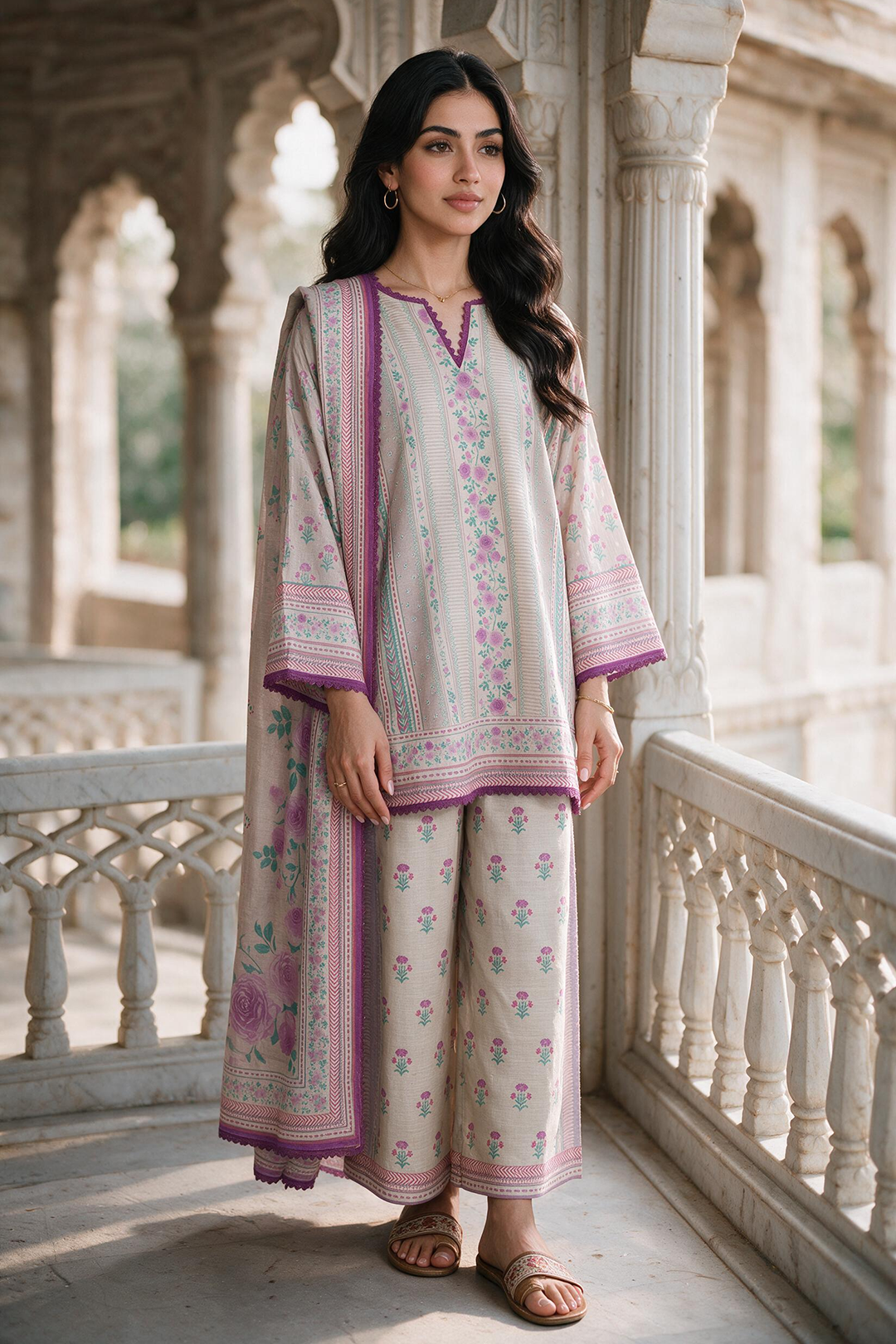 Zellbury printed Khaddar shirt trouser and dupatta