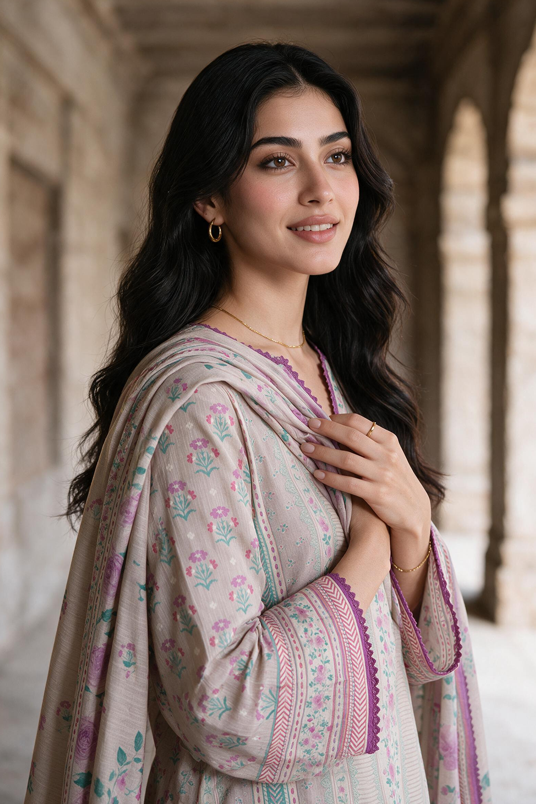 Zellbury printed Khaddar suit detail