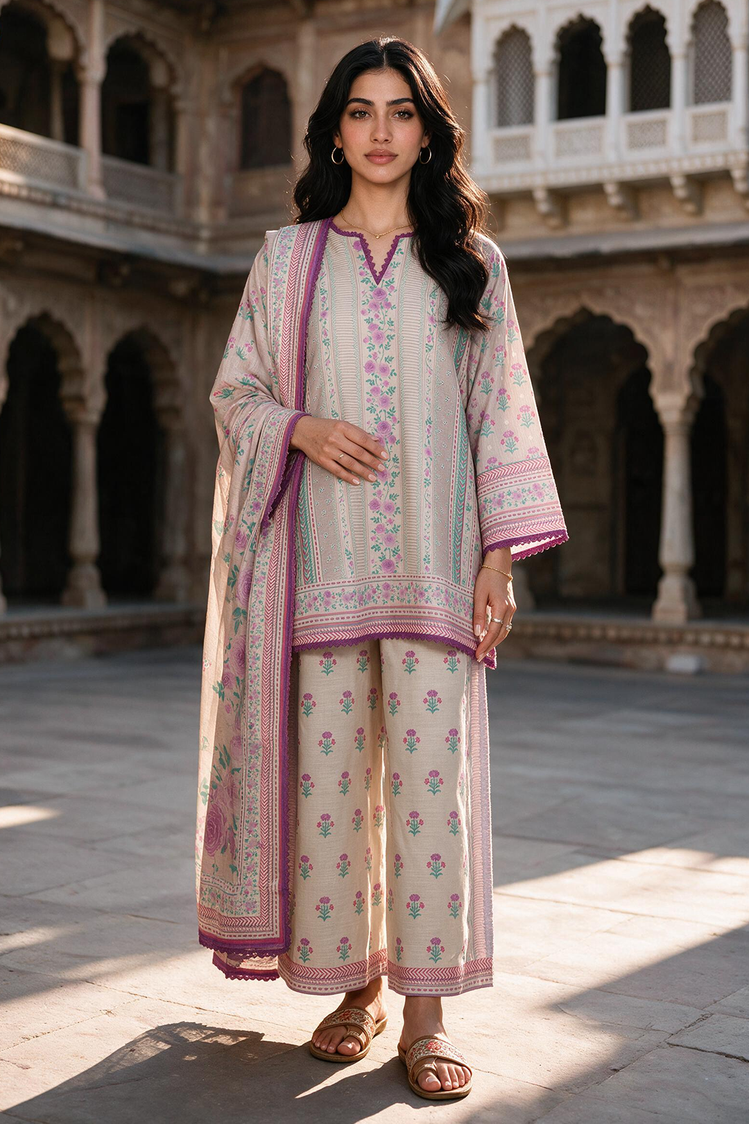 Zellbury printed Khaddar 3 piece suit