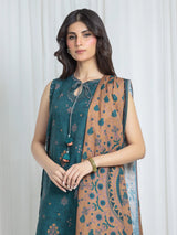 Edenrobe Dark Green Printed Khaddar Suit – Image 2