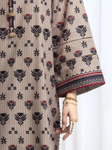 Edenrobe Khaki Printed Khaddar Suit – 3 Piece Unstitched