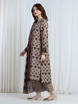 Edenrobe Khaki Printed Khaddar Suit – 3 Piece Unstitched