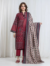 Edenrobe Maroon Printed Khaddar Suit EWU6A3-37107-3P image 1
