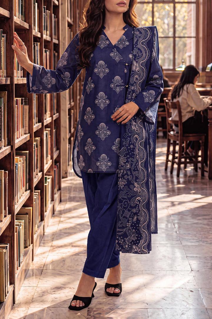 SAYA Printed Khaddar 3 Piece – Navy Blue | U04-26675-P02B