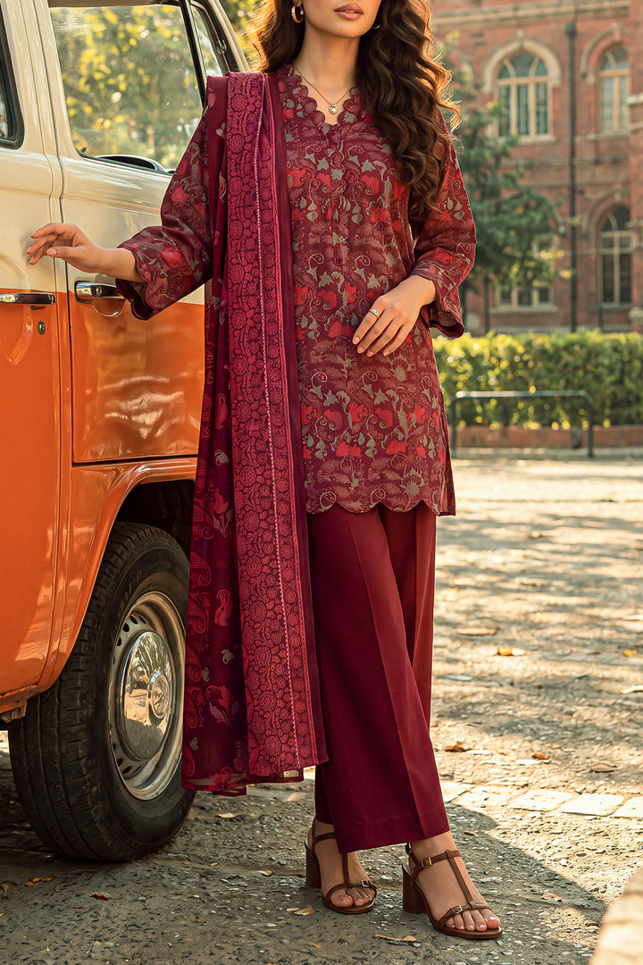 SAYA Printed Khaddar 3 Piece – Maroon | U04-26626-P04A
