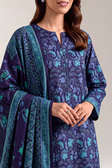 SAYA Printed Khaddar 3 Piece – Navy Blue | U04-26626-P04B