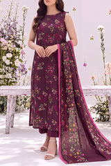 SAYA Printed Linen 3 Piece – Plum | U04-26447-P02B