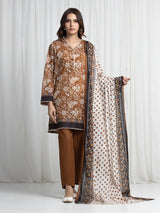 Edenrobe Bronze Printed Khaddar Suit EWU6A3-37025-3P image 1