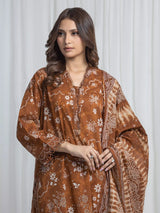 Edenrobe Brown Printed Khaddar Suit EWU6A3-37013-3P image 2