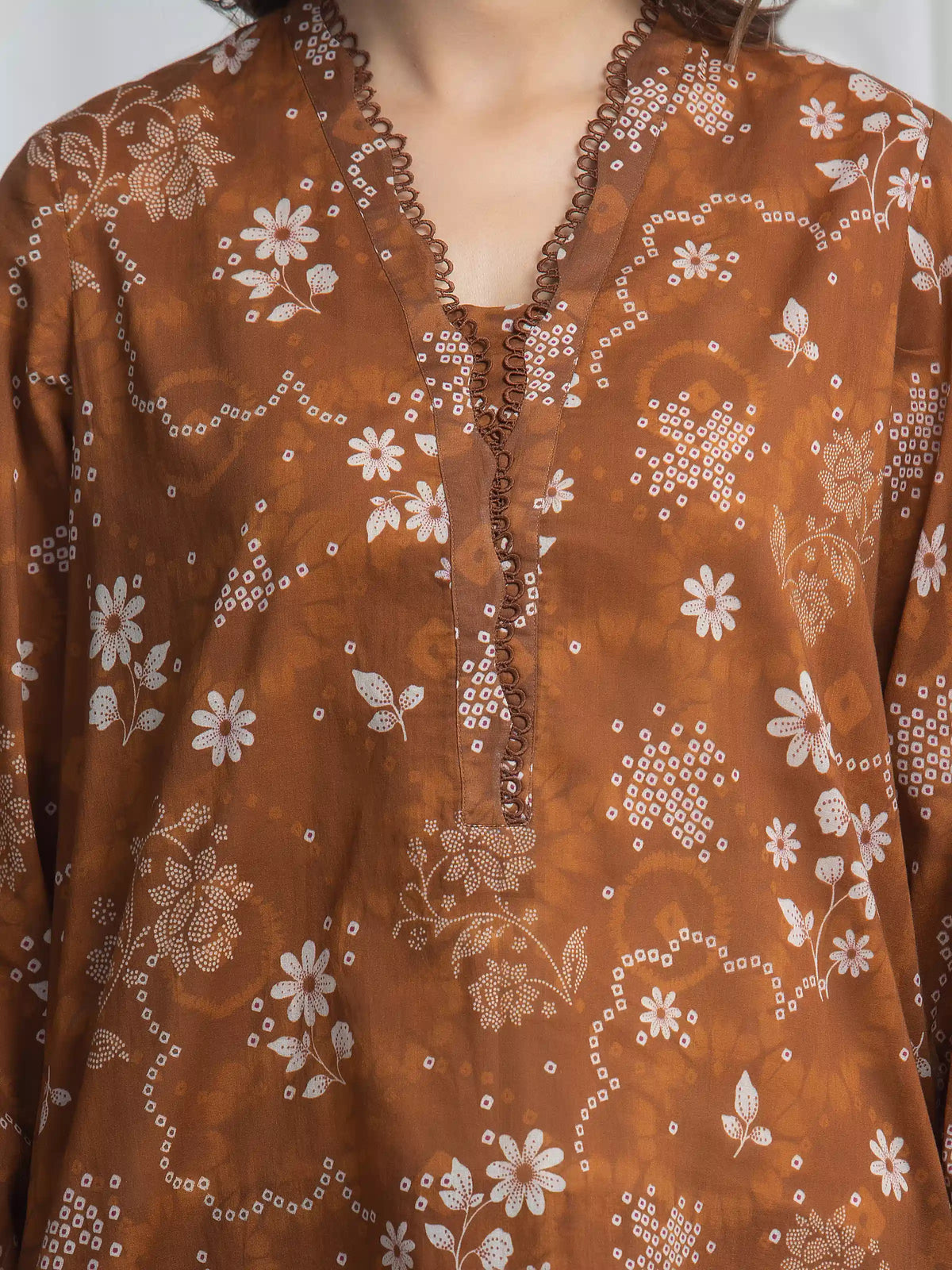 Edenrobe Brown Printed Khaddar Suit EWU6A3-37013-3P image 3