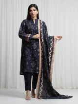 Edenrobe Navy Printed Khaddar Suit EWU6A3-37007-3P image 1