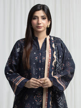 Edenrobe Navy Printed Khaddar Suit EWU6A3-37007-3P image 2