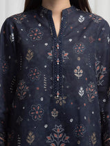 Edenrobe Navy Printed Khaddar Suit EWU6A3-37007-3P image 4