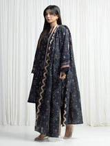 Edenrobe Navy Printed Khaddar Suit EWU6A3-37007-3P image 5