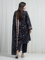 Edenrobe Navy Printed Khaddar Suit EWU6A3-37007-3P image 6