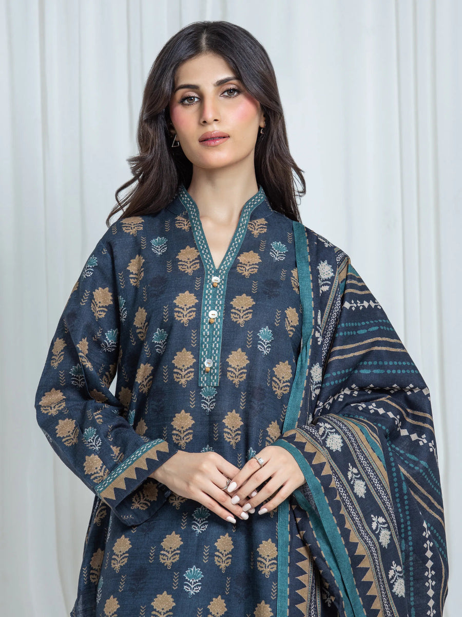Edenrobe Charcoal Printed Khaddar Suit EWU6A3-37056-3P image 2