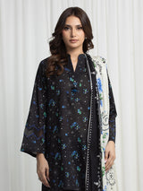 Edenrobe Black Printed Khaddar Suit EWU6A3-37014-3P image 2