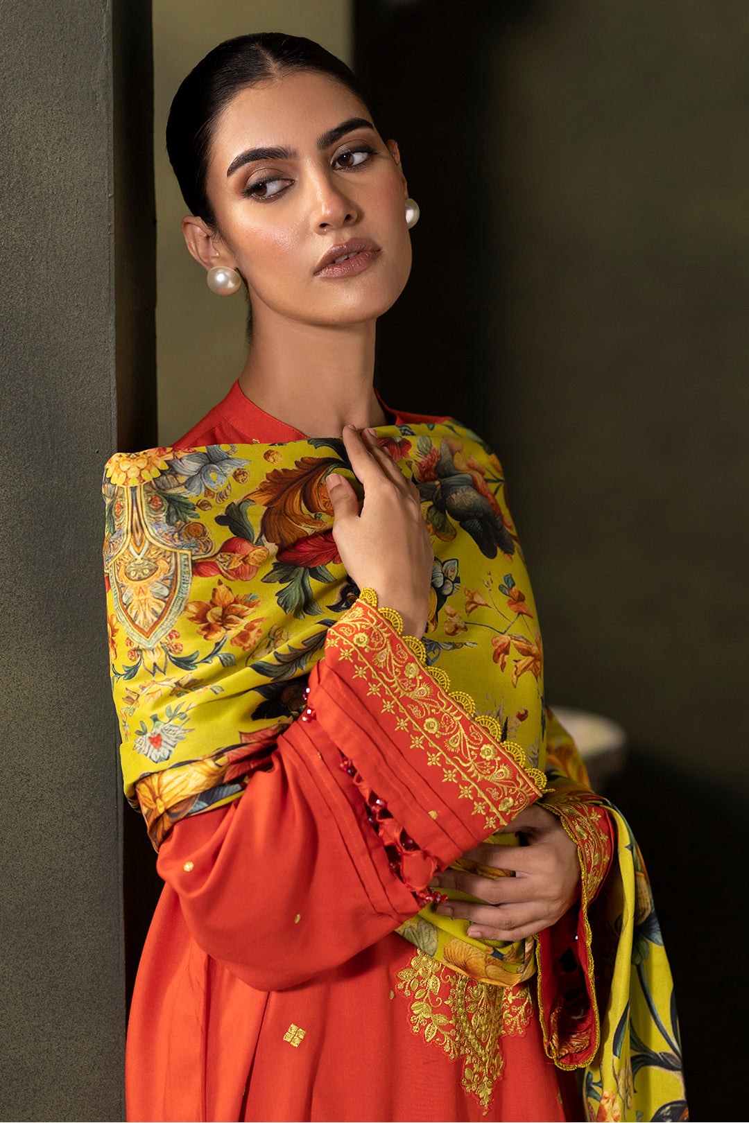 Zellbury Orange Red Viscose Embroidered Unstitched Suit WUW24E30242 image 1