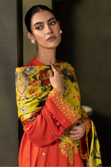 Zellbury Orange Red Viscose Embroidered Unstitched Suit WUW24E30242 image 1
