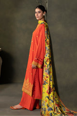Zellbury Orange Red Viscose Embroidered Unstitched Suit WUW24E30242 image 3
