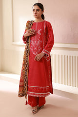 Zellbury Red Embroidered Khaddar Unstitched Suit WUW24E30486 image 2