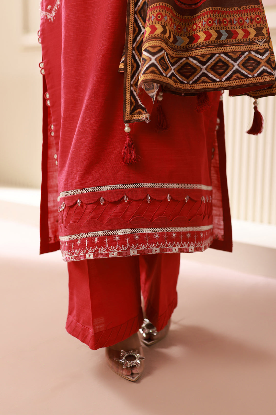 Zellbury Red Embroidered Khaddar Unstitched Suit WUW24E30486 image 5