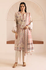 Zellbury Off White Cotton Satin Embroidered Unstitched Suit WUW25E30267 image 2