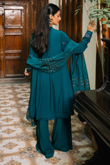 Zellbury teal viscose suit fabric and dupatta view