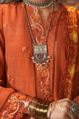 Zellbury rust orange embroidered Khaddar 3 piece unstitched suit WUW24E30483 image 3