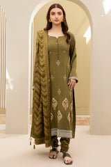 Zellbury olive green embroidered Viscose 3 piece unstitched suit WUW24E30491 image 2