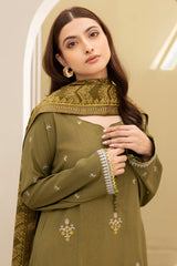 Zellbury olive green embroidered Viscose 3 piece unstitched suit WUW24E30491 image 5