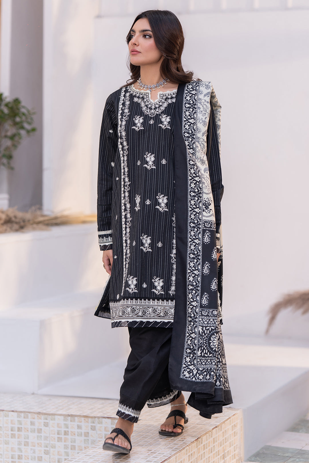 Zellbury Black Embroidered Khaddar 3 Piece Unstitched Suit – WUW24E30540 image 1
