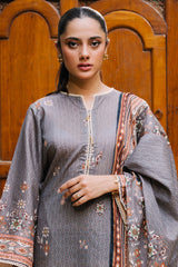 Zellbury grey printed Karandi 3 piece unstitched suit WUW24X30210 image 2