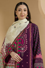 Zellbury Magenta Embroidered Linen 3 Piece Unstitched Suit – WUW25E30106 image 2
