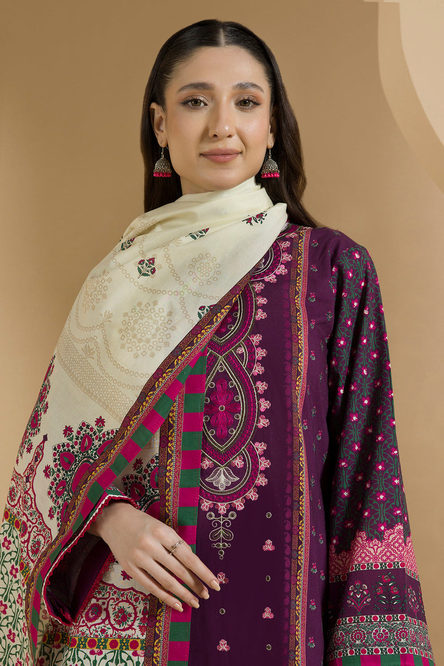 Zellbury Magenta Embroidered Linen 3 Piece Unstitched Suit – WUW25E30106 image 2
