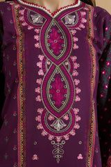 Zellbury Magenta Embroidered Linen 3 Piece Unstitched Suit – WUW25E30106 image 3