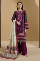 Zellbury Magenta Embroidered Linen 3 Piece Unstitched Suit – WUW25E30106 image 4