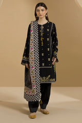 Zellbury black embroidered Linen 3 piece unstitched suit WUW25E30112 image 1