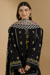 Zellbury black embroidered Linen 3 piece unstitched suit WUW25E30112 image 3