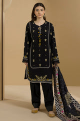 Zellbury black embroidered Linen 3 piece unstitched suit WUW25E30112 image 4