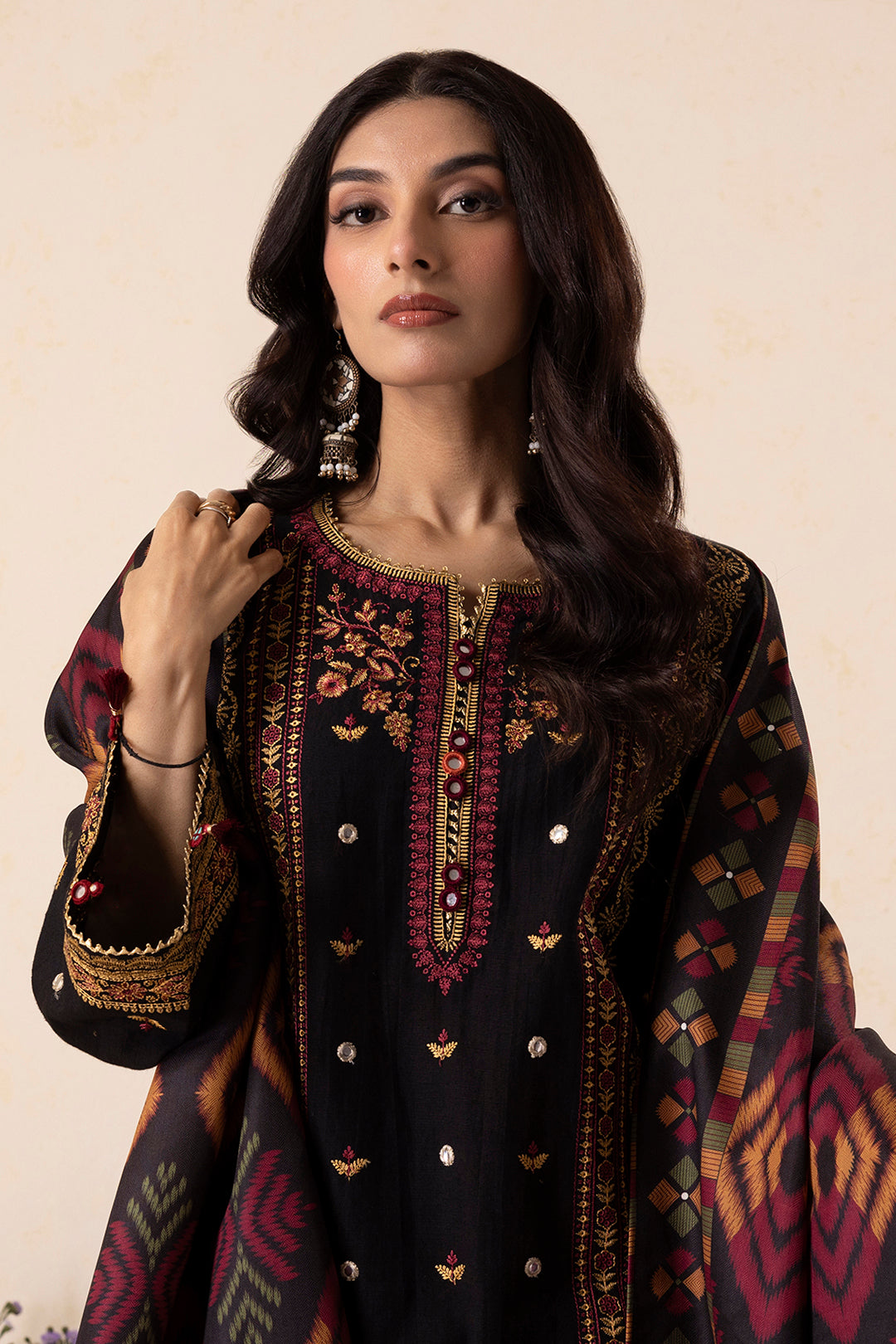 Zellbury Black Embroidered Khaddar 3 Piece Suit - main image