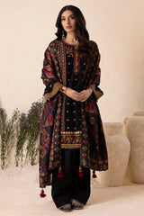 Zellbury black Khaddar suit with patterned shawl
