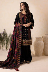 Zellbury black embroidered Khaddar 3 piece suit side view