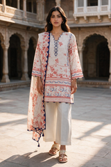 Zellbury printed Khaddar shirt and dupatta 2 piece - full outfit