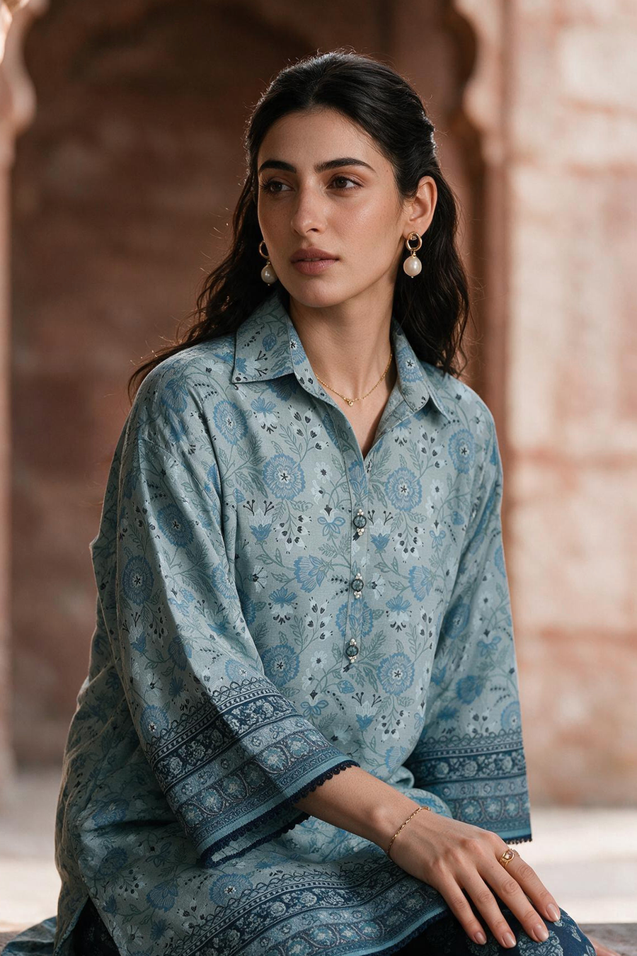 Zellbury light blue printed Khaddar 2 piece unstitched suit WUWQ1X20097 image 2