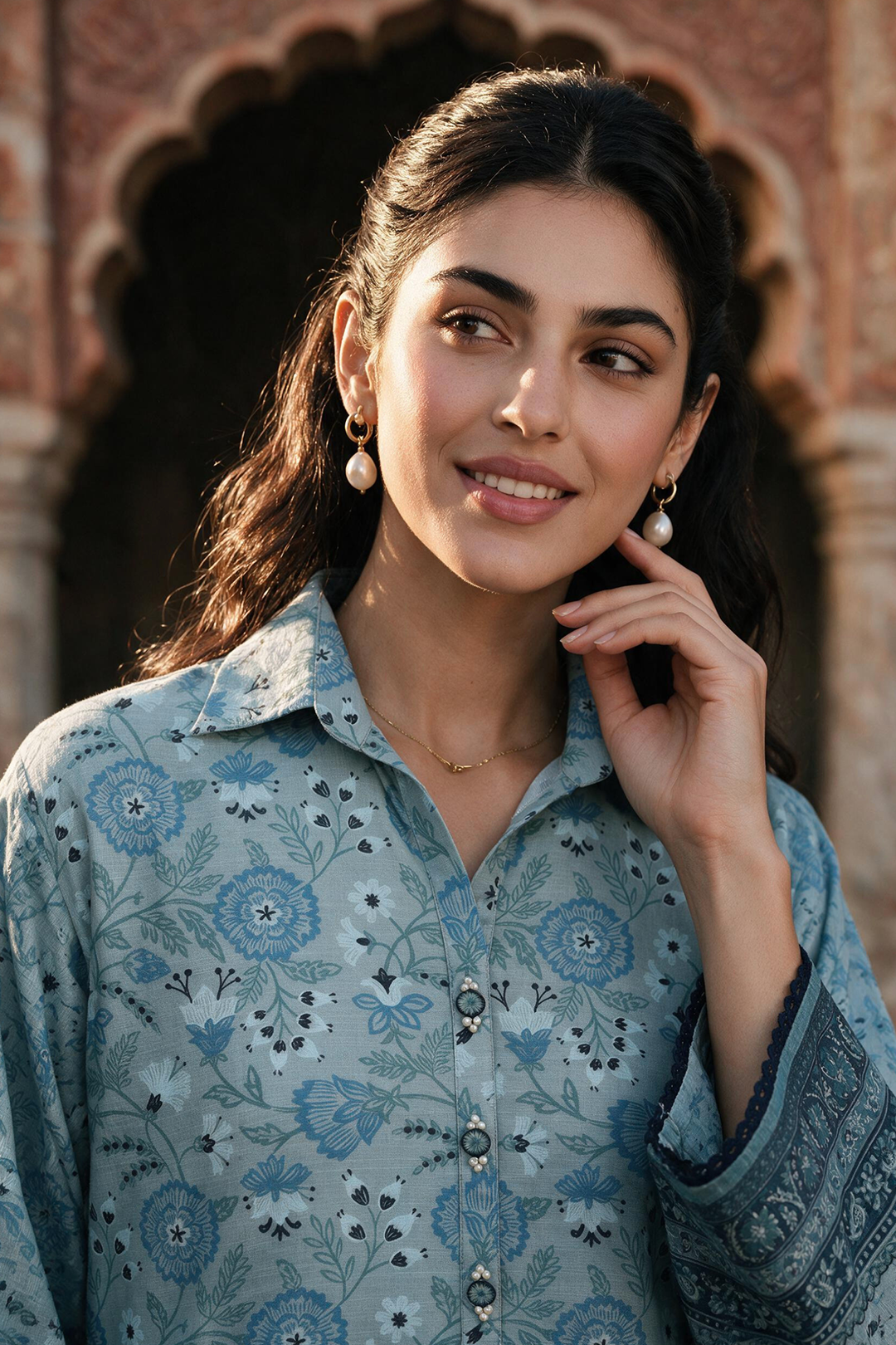 Zellbury light blue printed Khaddar 2 piece unstitched suit WUWQ1X20097 image 4