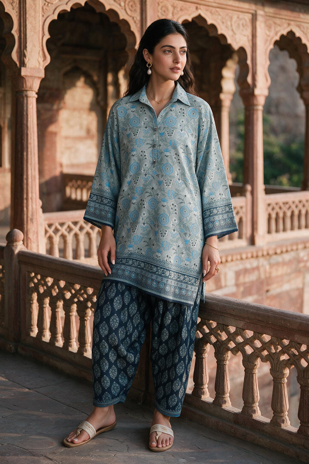 Zellbury light blue printed Khaddar 2 piece unstitched suit WUWQ1X20097 image 5