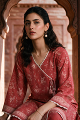 Zellbury dusty rose printed Khaddar 2 piece suit WUWQ1X20473 close detail
